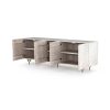 Four Hands Rio Media Console - Round Cut White Wash - side view with doors open