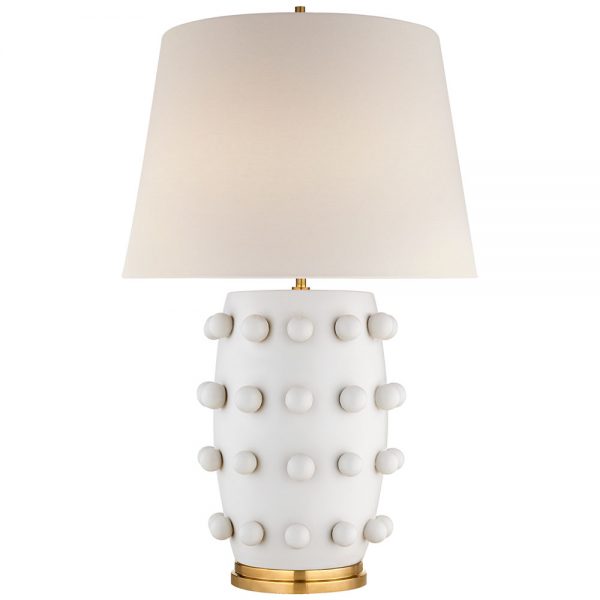 Visual Comfort Linden Lamp - Medium - Plaster White with Linen Shade - Full View
